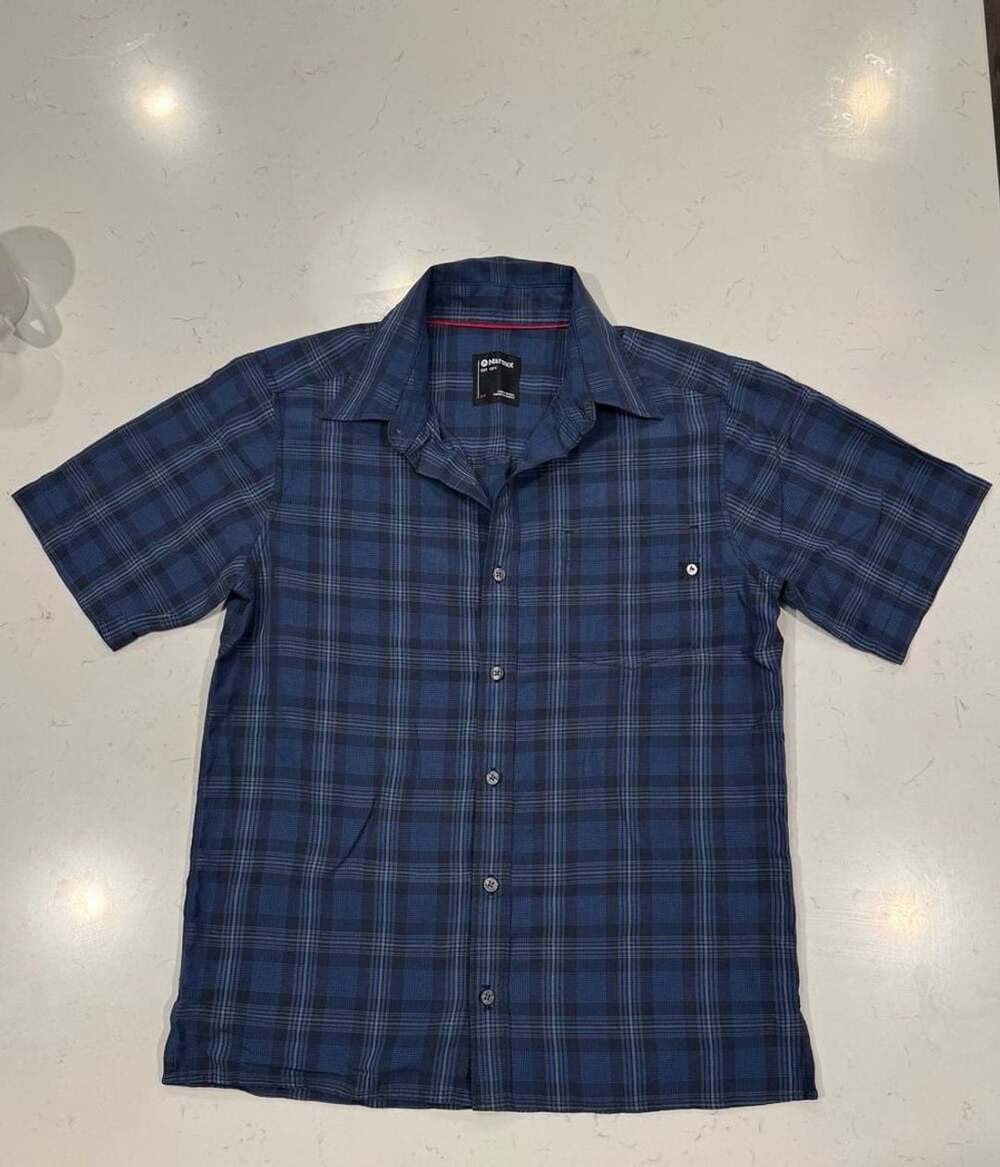 Marmot Eldridge Short Sleeve Plaid Shirt Size S Blue